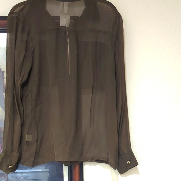 Line & Dot Long Sleeve Button Down Sheer Shirt - Picture 3 of 6